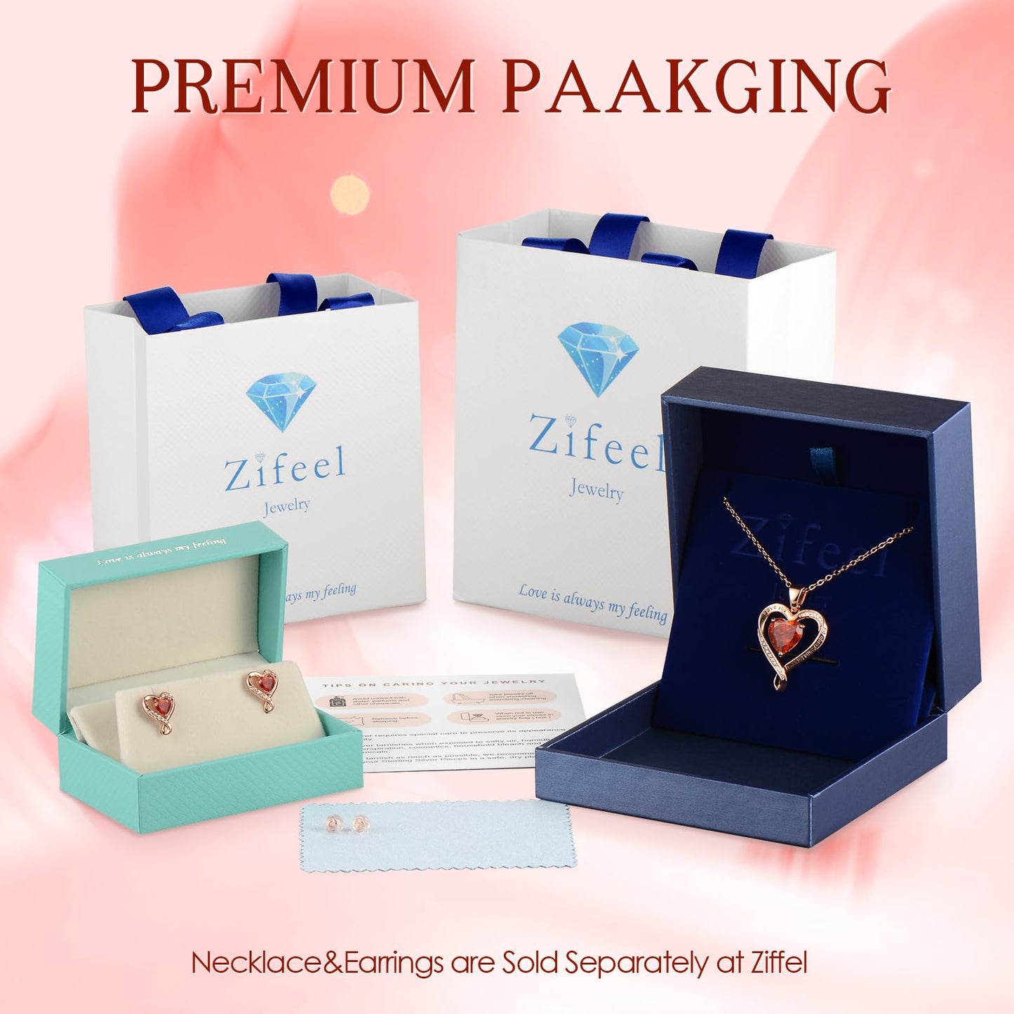 Zifeel Earrings for Women, Rose Gold Birthstone Heart Studs Earring for Girlfriend Wife, Anniversary Birthday Christmas Valentines Mothers Day Gifts Jewelry for Women Wife Her Mom