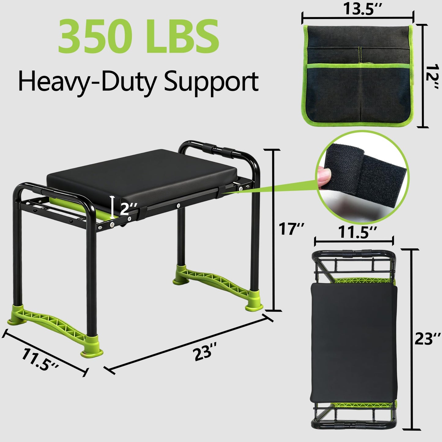 Chiyhshaa Garden Kneeler and Seat, Heavy Duty Garden Stool with 11" Wide Detachable Kneeling Pad, Foldable Garden Bench Chair with 2 Gardening Tool Pouches, Gardening Gifts for Women, Seniors