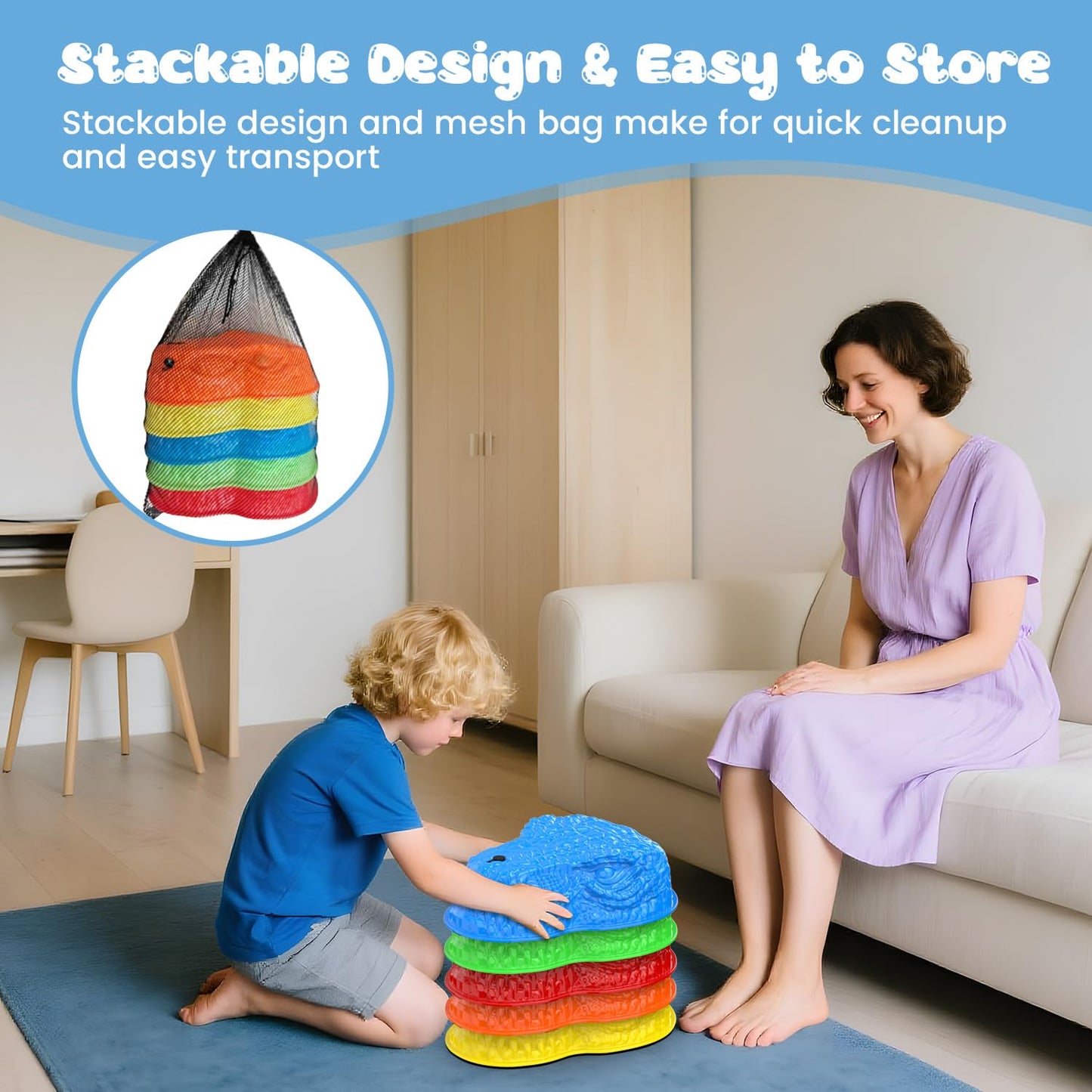 Dinosaur Toys for Kids 3-5, Mist Spraying Dino Roaring & Light up Stepping Stones for Kids, Indoor & Outdoor Durable Non-Slip Sensory Balance Stones with 5 Rechargeable Batteries, Great Toddlers Gift