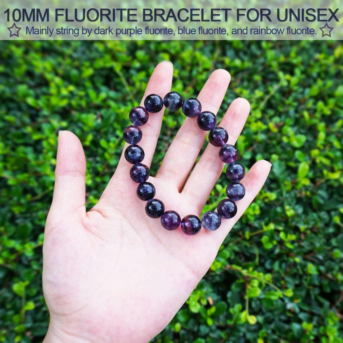 OwizJade 10MM Rainbow Fluorite Bracelet for Women Men | Fits for About 7.5" Wrist | Natural Third Eye Chakra Crystal | Crystal of Peace & Protection | Meditation | Feng Shui | Spritual choice