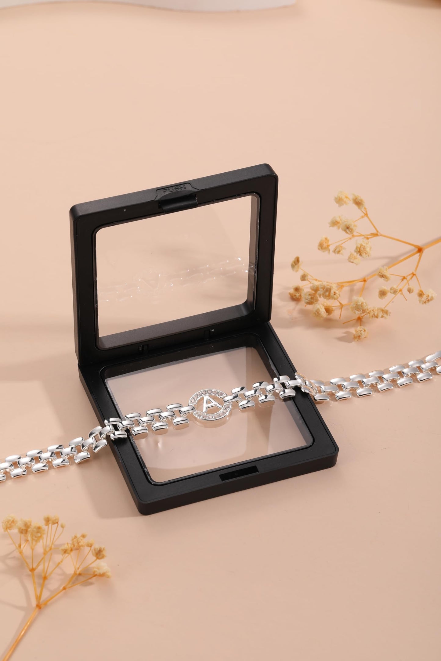 WEDDINEN Initial Bracelet,Silver Letter Bracelets for Women, Thick Bangle Wrist Gold Alphabet Bracelets for Women, Christmas Gifts for Women Jewelry Initial S Charm Chain