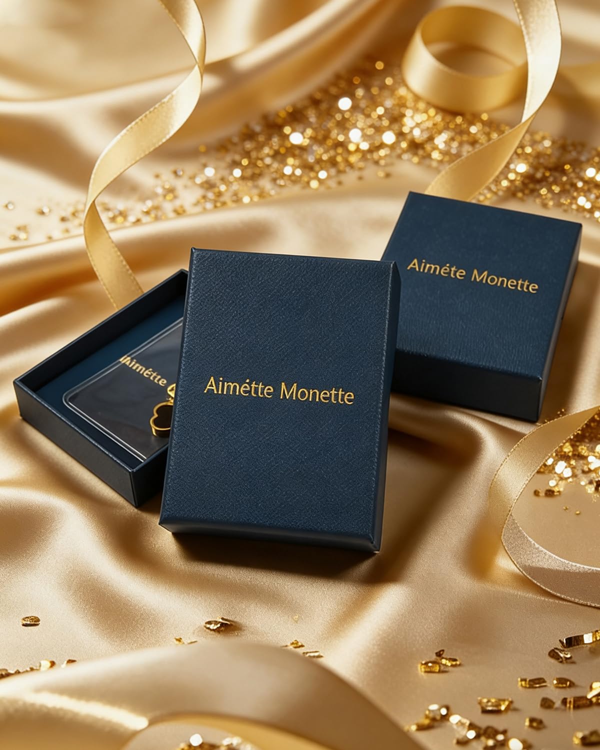 Aimétte Monette 18K Gold Plated Jewelry Set, Clover Bracelets and Stud Earrings Set Women's Hypoallergenic Black Gold Lucky Clover Bracelet Fashion Gifts for Women Trendy
