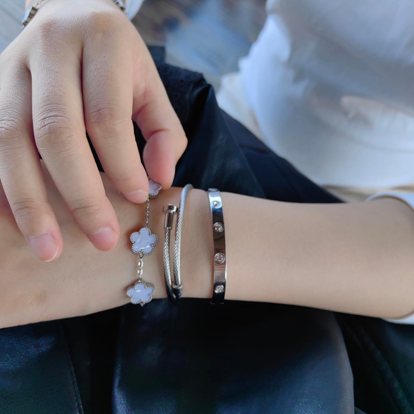 Jade cabbage Gold Bracelets for Women 18K Gold Plated Love Friendship Bracelet With Cubic Zirconia Cuff Bangle Jewelry Set Witness the Gift of Love (Silver 3pcs-A Medium 6.5")