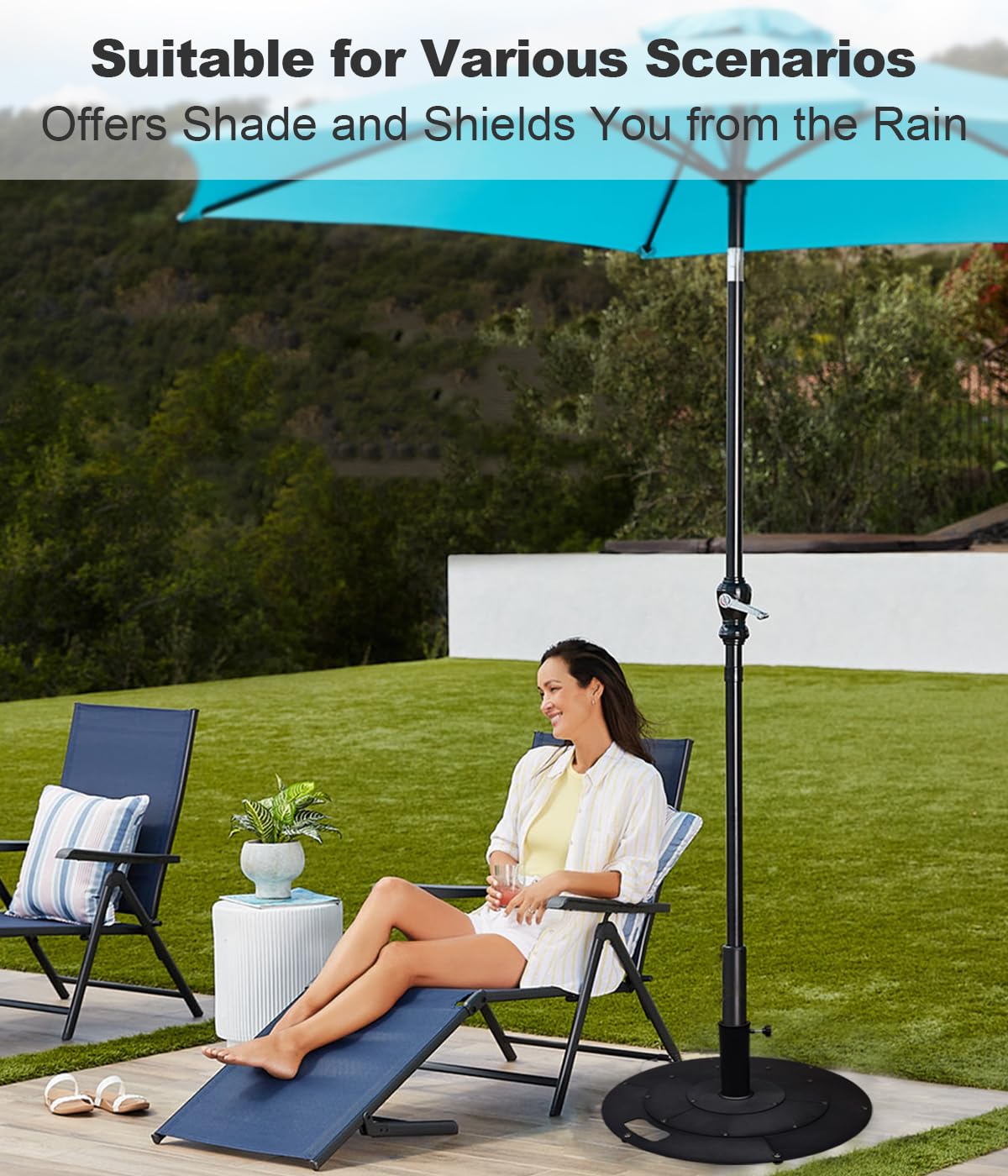 Koutemie 21 Inches Metal Umbrella Base with 2 Adapters for 1-¼" or 1-½" Umbrella Poles, Heavy Duty Weighted Outdoor Umbrella Stand Holder for Patio Table, Black