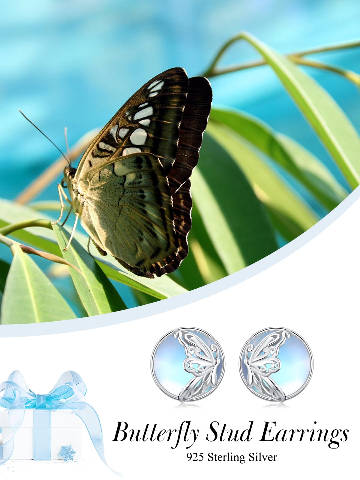 WINNICACA Butterfly Stud Earrings S925 Sterling Silver Moonstone Stud Earrings Butterfly Jewelry for Women Birthday Mothers Day Gifts for Mom Wife