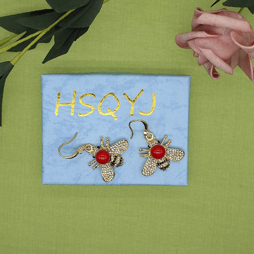Honey Bee Drop Earrings Crystal Insect Themed Dangle Earring Animal Fashion Shell Pearl Hook Earring Gold Tone for Women Jewelry (Red pearl earring)