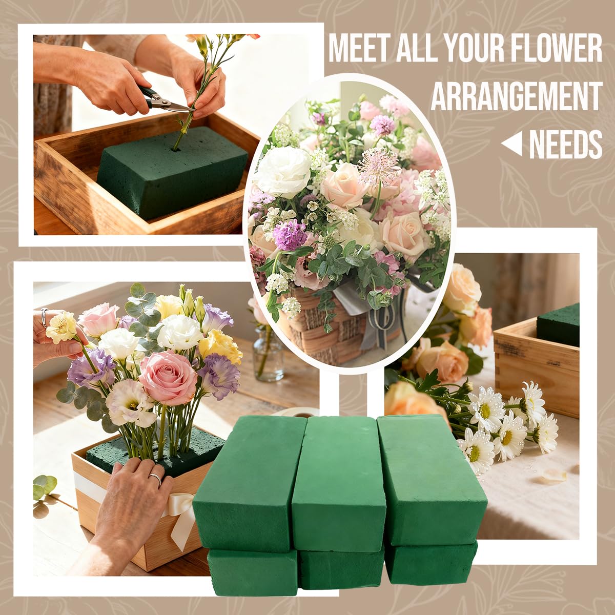 Pack of 6 Floral Foam Blocks, 8.9"x4.1"x2.7" Dry and Wet Flower Foam for Fresh and Artificial Flowers, Florist Styrofoam Flower Arrangements Supplies, Decorations for Wedding, Birthdays and Garden