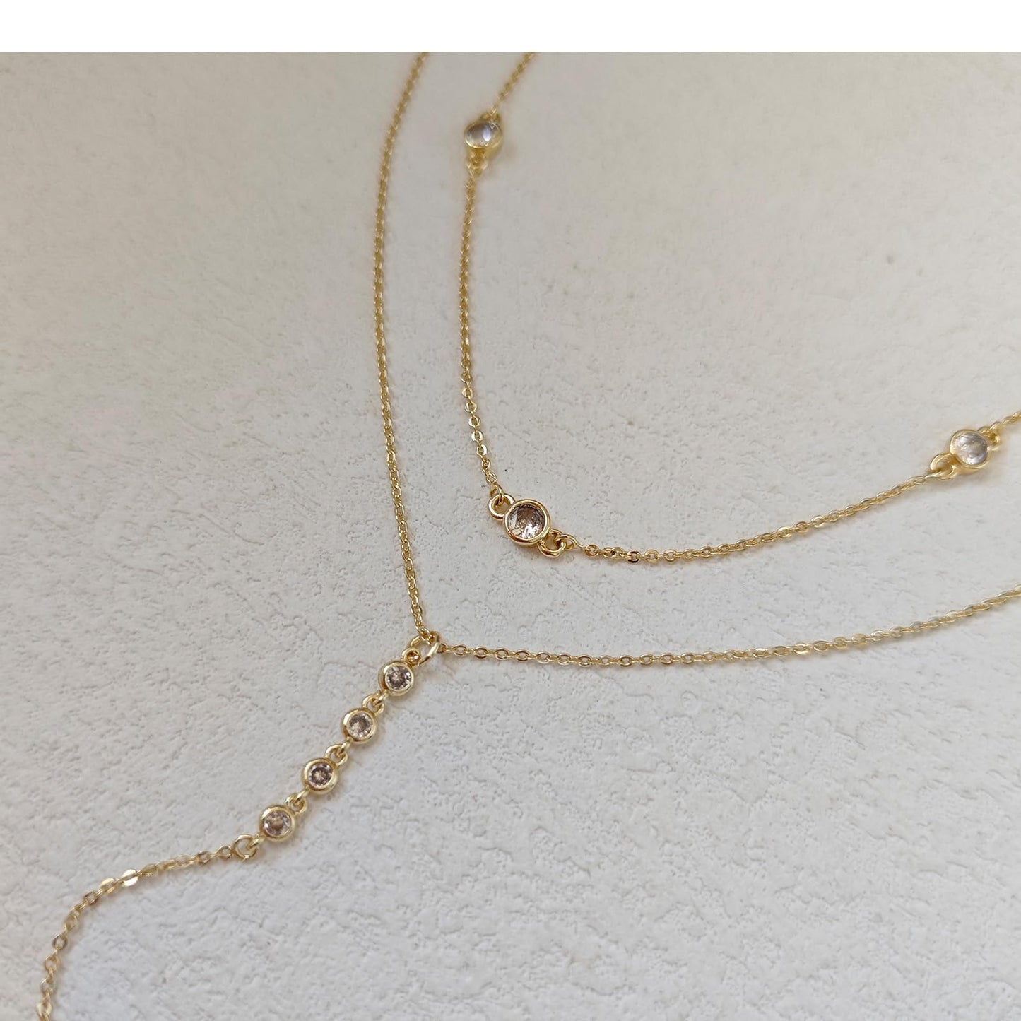 Airmb Lariat Gold Necklace for Women, Dainty Long Necklace 14k Gold Plated Layered CZ Beaded Chain Y-Shaped Body Chain Stack Drop Wedding Necklaces Trendy Simple Jewelry Gifts
