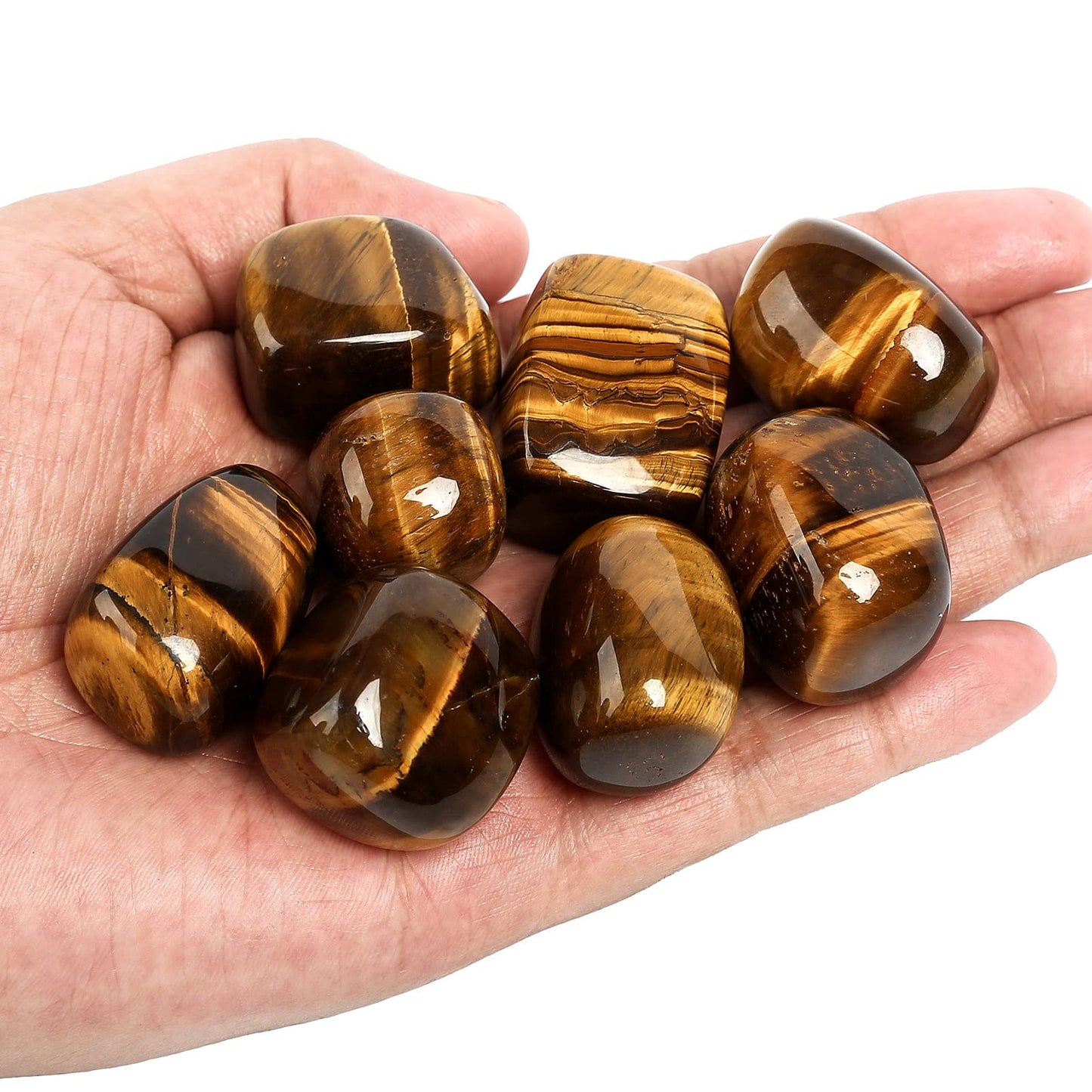 ZenQ 1/2 lb Tumbled Tigers Eye Stones for Wicca, Reiki, and Energy Crystal Healing, Natural Tigers Eye Stone from South Africa