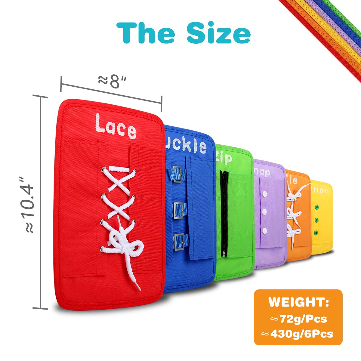 Yanhan Education Early Learning Basic Life Skills Fine Motor Dressing Board Preschool Supplies - Zip, Snap, Button, Buckle, Lace & Tie for Toddler 1-3 Activity Busy Board Toy