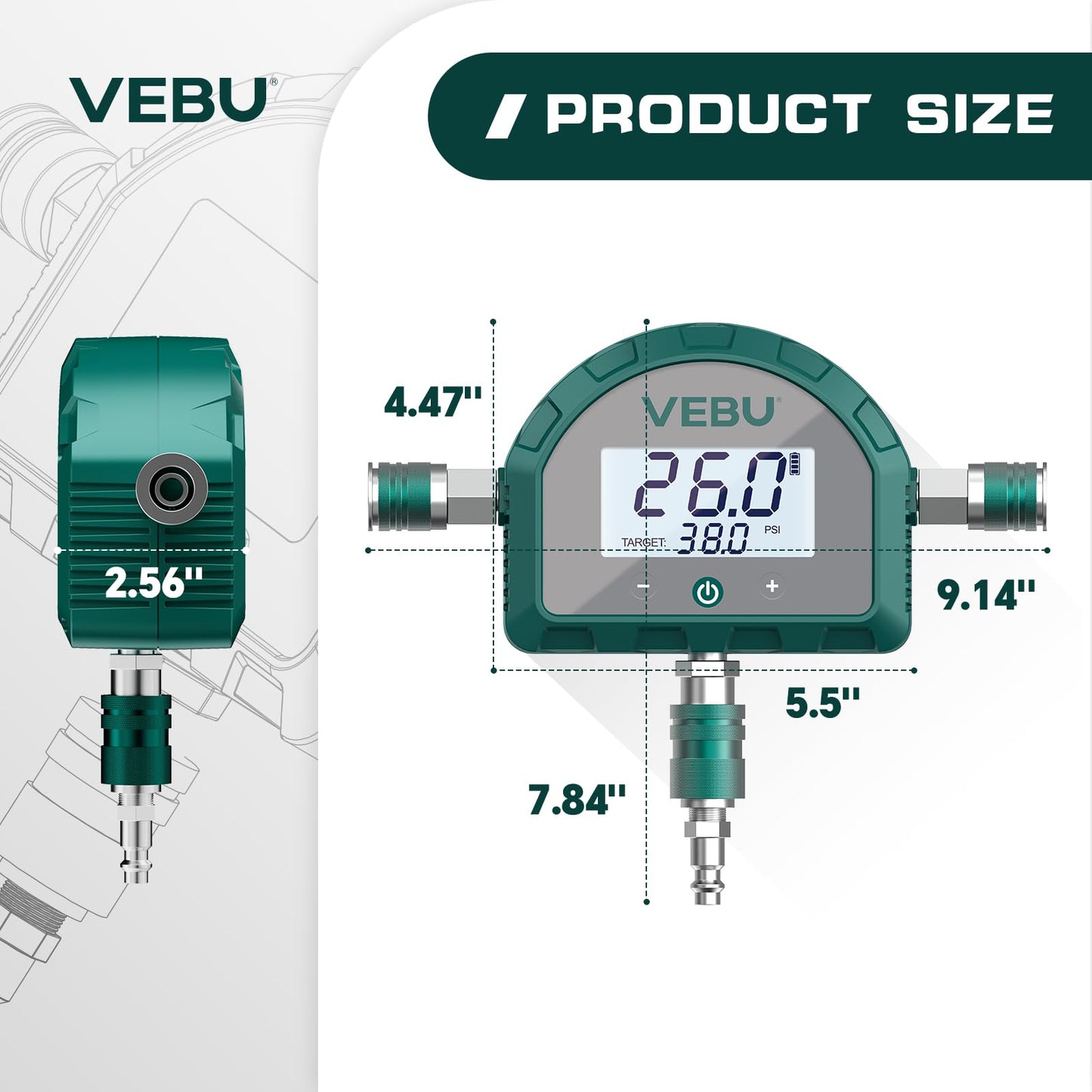 VEBU Auto Shut Off Tire Deflation Inflation Controller, 5-150PSI Air Pressure Manifold with Preset, Memory & Digital Display (Air Hose not Included)