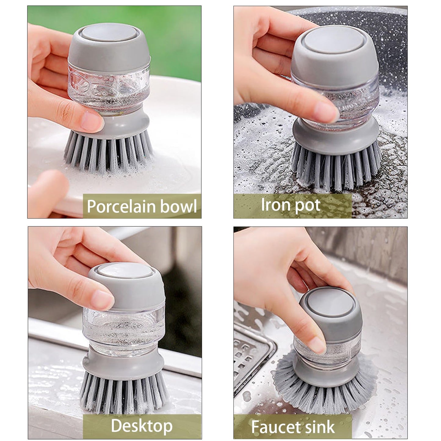 UGWkivd Soap Dispenser Dish Brush Palm Brush Scrub Brush Equipped with Storage Bracket and Drainage Base,Easy to Clean Kitchen Utensils and Sink, Includes a Replaceable Brush(Green)
