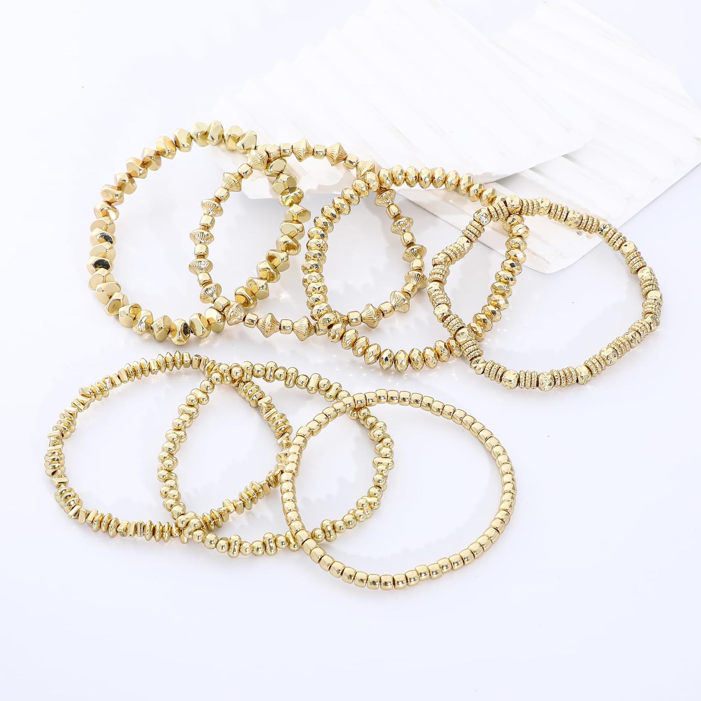 Sajidos Gold Plated Beaded Bracelets for Women Trendy, 14K Gold Plated Stack Cross Pearl Gold Plated Bead Stretch Bracelets Set Elastic Hypoallergenic Bracelets Jewelry Gifts