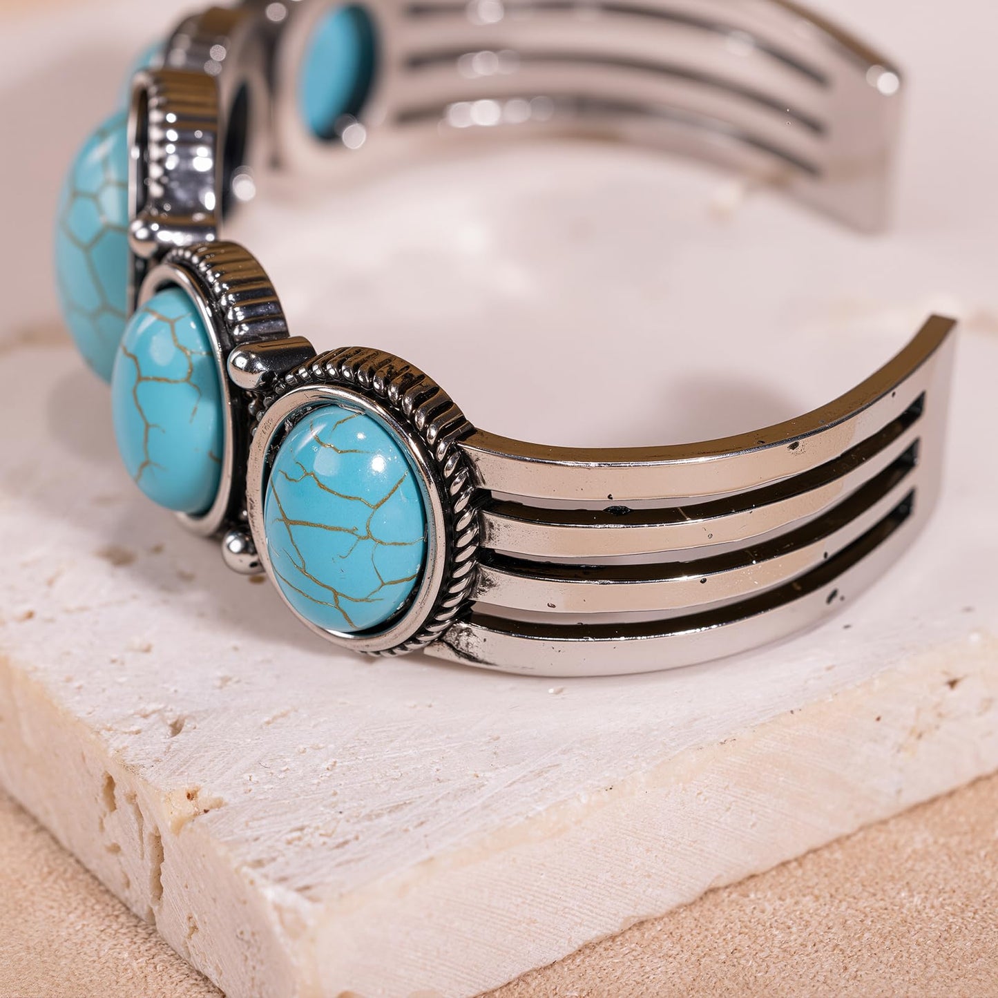 Montana West Rustic Couture's Jewelry Western Turquoise Cuff Bangle Bracelet Bohemian Vintage Elastic for Women Cowgirl RCW-WH02TQ