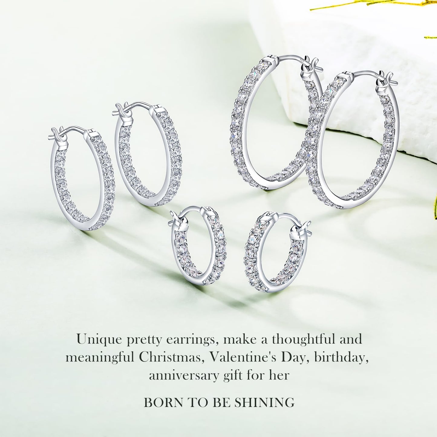 925 Sterling Silver Big Hoop Earrings for Women Trendy Cubic Zirconia Hoops 25mm Large Hoop Earring for Sensitive Ears