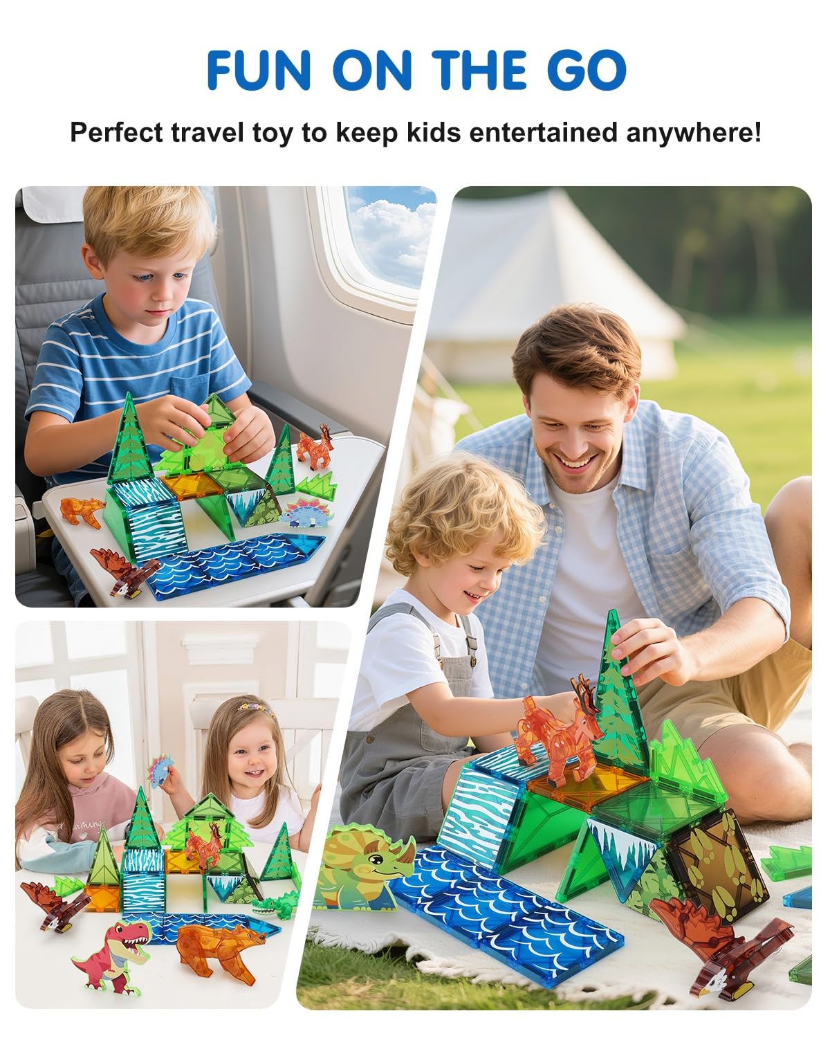 Givzan Magnetic Tiles Animals & Dinosaurs Toys, STEM Educational Building Blocks, Sensory Set 35 PCS for Toddlers Kids Ages 3-5 5-7, Boys Girls Birthday Gift Age 3+