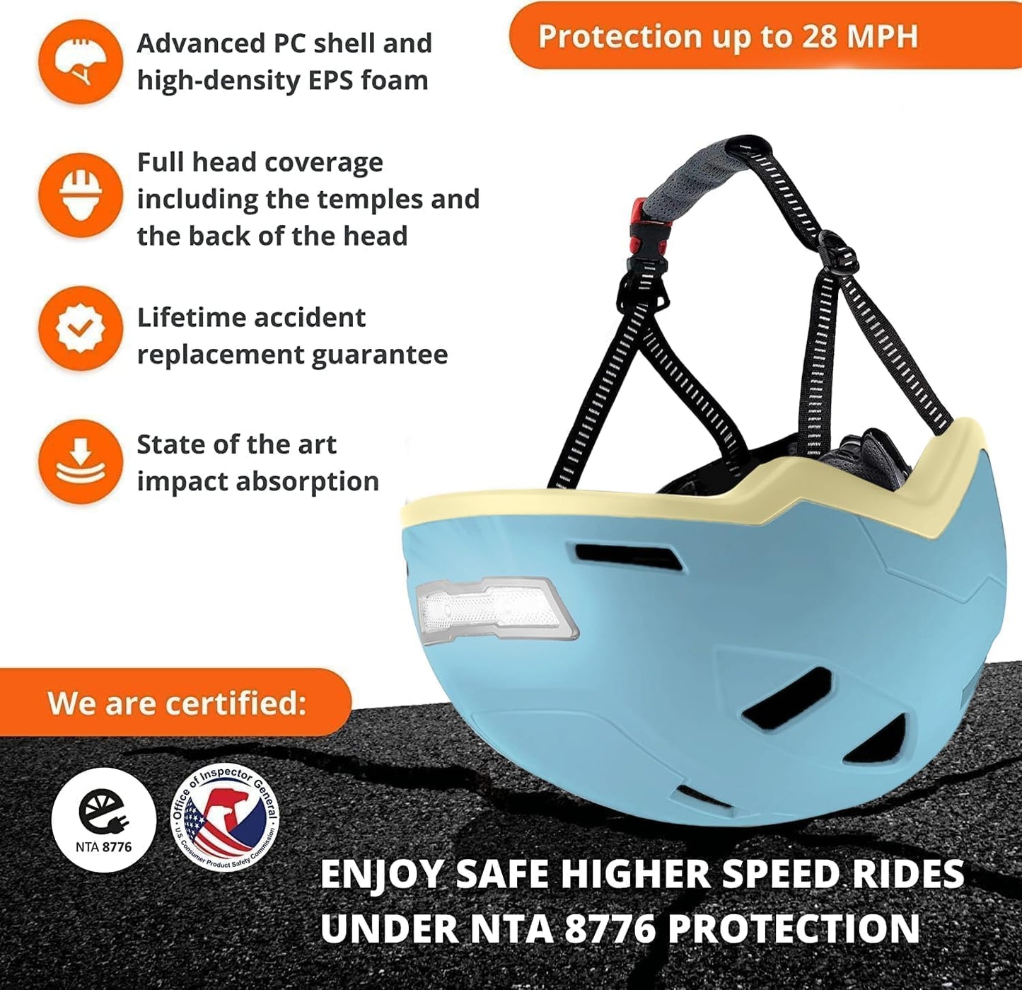 XNITO Kid Bike Helmets for Boys and Girls | Fit Head 51-54cm Circumference | CPSC & NTA-8776 Dual Certified | Multi-Sport Helmets with LED Lights, Magnetic Buckle, Detachable Visor (Sky)