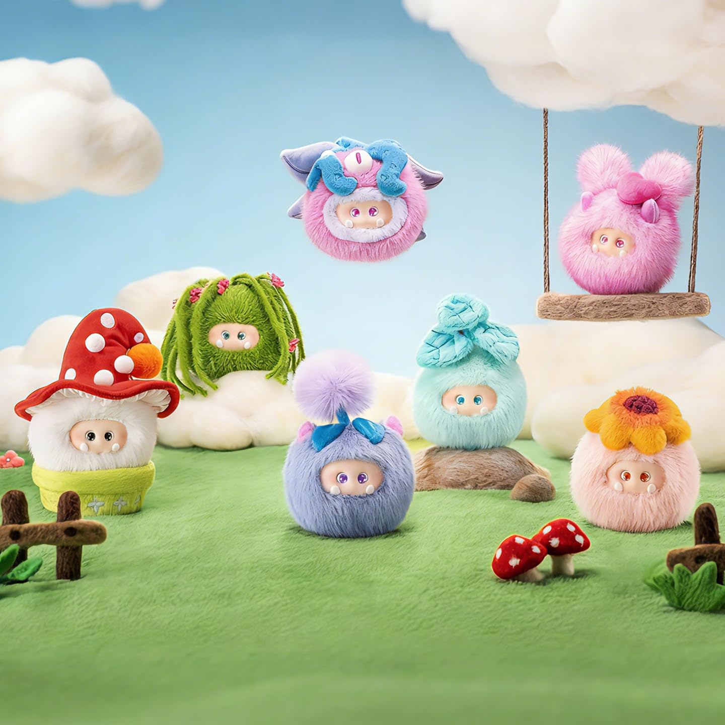 OHKU Giggle Monster Sprout Story Series Plush Blind Box Random Design Action Figures Collectible Toys Home Decorations Holiday Birthday Gifts (White)