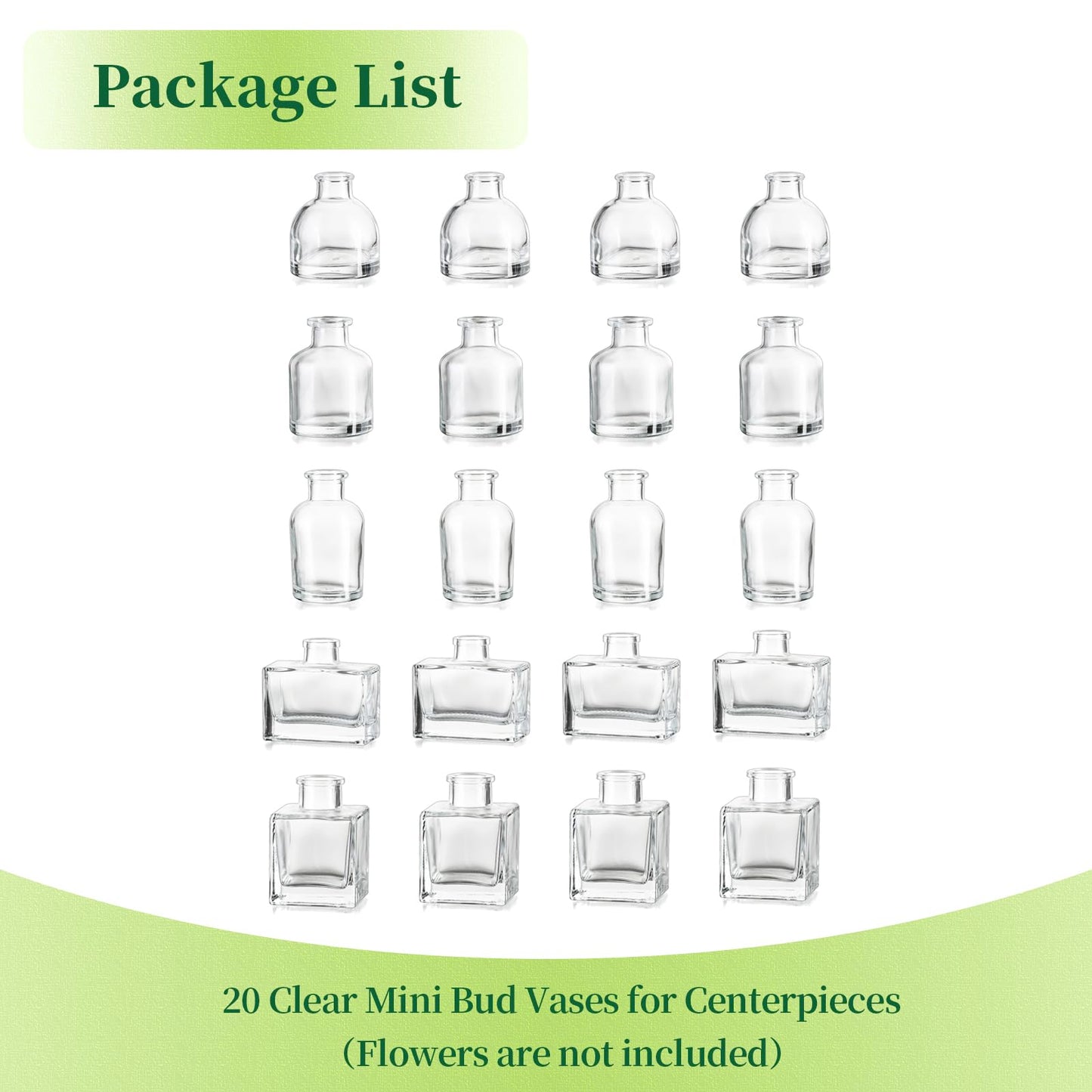 Small Glass Bud Vases for Centerpieces - Hewory 20pcs Clear Sturdy Cute Flower Vases Bulk, Mini Bottle Vase for Wedding Home Decor Birthday Party Events Mother's Day Bridal Shower Gifts Table Decor