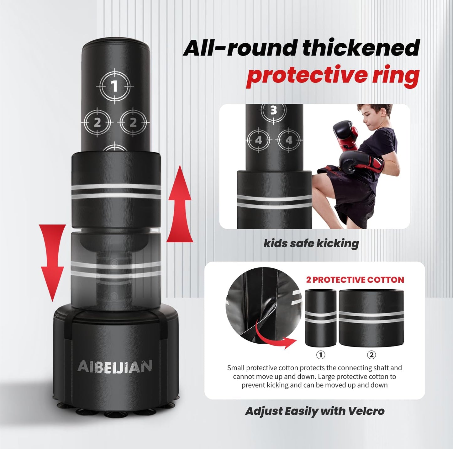 Freestanding Adjustable Punching Bag for Adults - 69" | Black Free Standing Training Heavy Bag with Suction Cup Base | Ideal for Martial Arts, Boxing, Kickboxing and Cardio Workouts