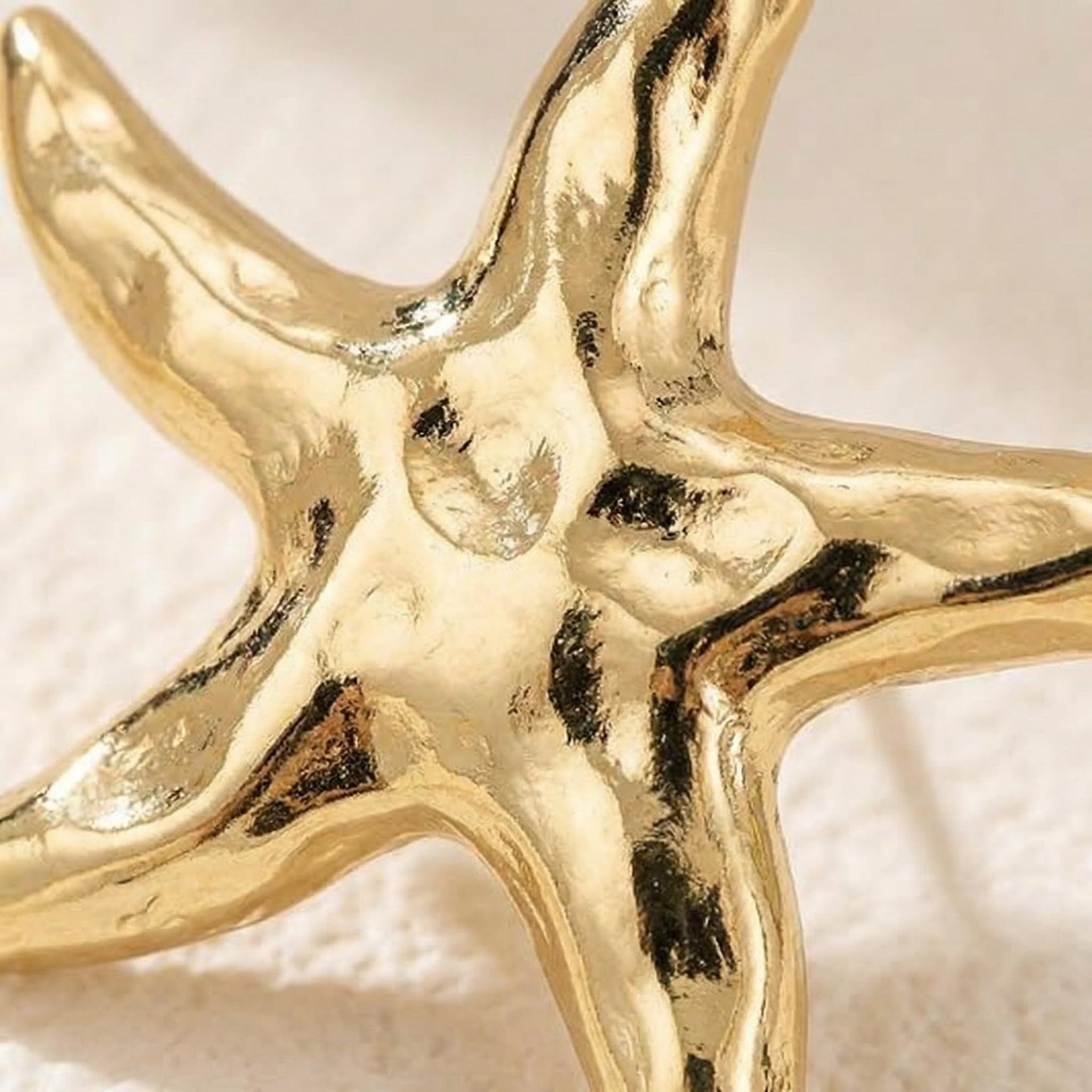 Starfish Earrings For Women Summer Ear Ring Beach Jewelry For Women Gold Tone Statement Earrings With Textured Hammered Surface Finish Nautical Themed Accessories For Vacation Party Gifts