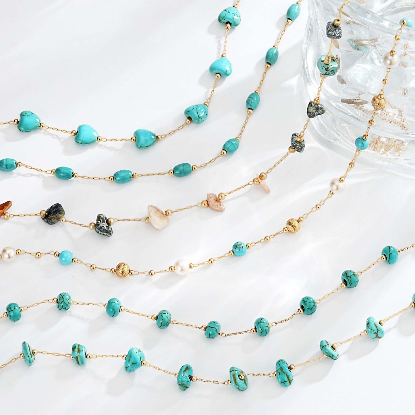 LOLAR RAY Turquoise Jewelry for Women - 14K Gold Plated Heart Boho Necklaces for Women Summer Beach Boho Choker Bead Gift