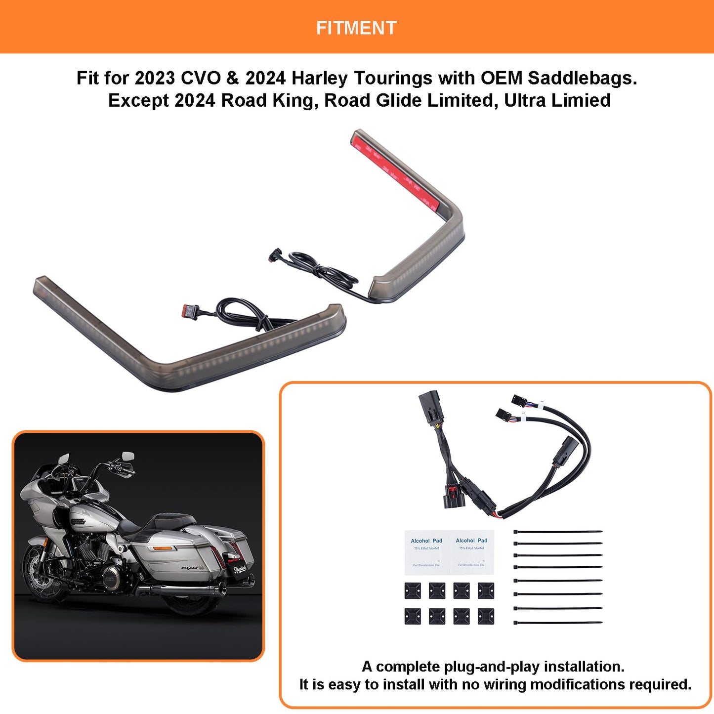 Advanblack 2024 Road Glide Saddlebag Lights LED Hy-per Tail Light Fit for 2023.5-2025 Harley Touring FLH - Smoked - Running/Brake Sequential Red Turn Signals