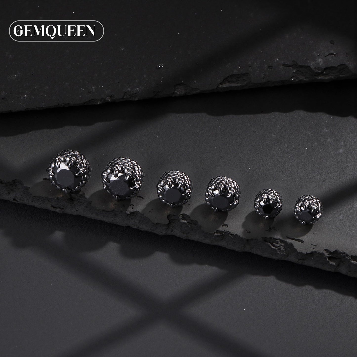 GEMQUEEN Magnetic Earrings for Men Women - 5A Shiny CZ Dragon Claw Punk Hypoallergenic Stainless Steel Non Piercing Clip on Fake Earrings Studs Black 5MM Not Easy to Fall