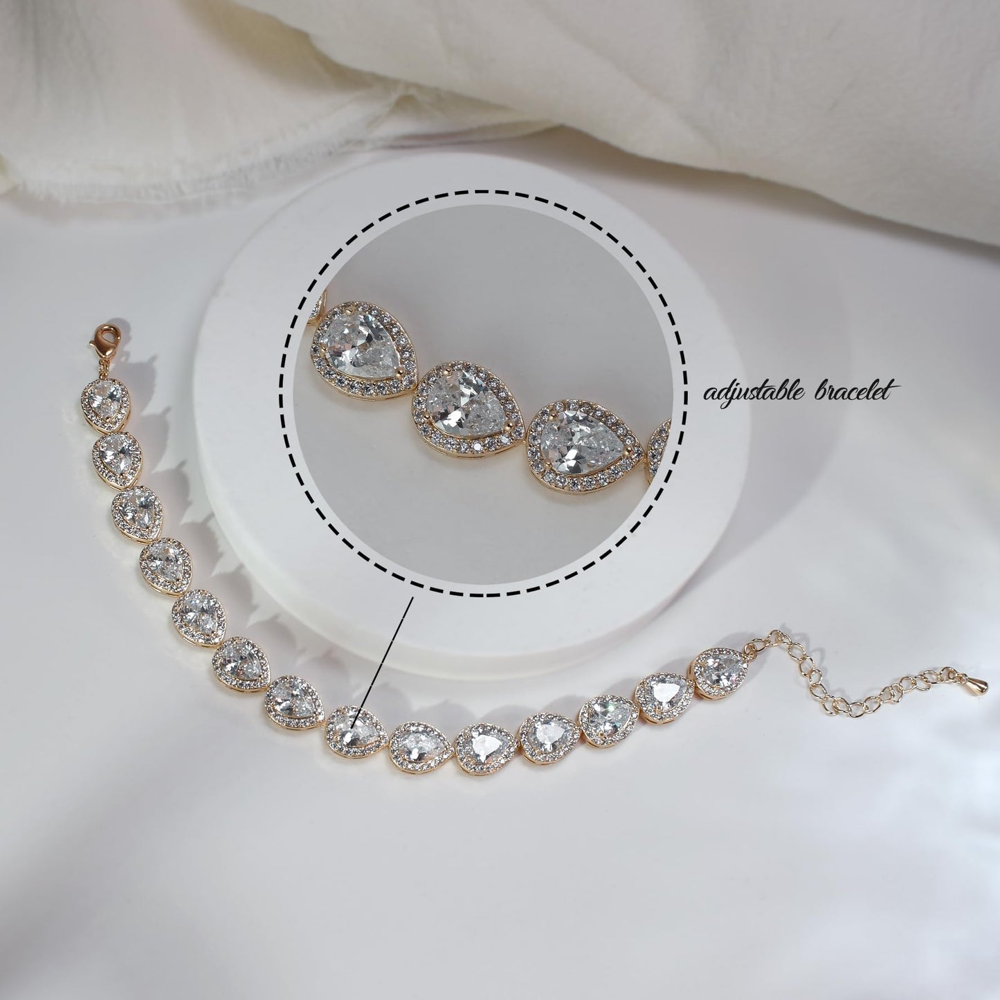 UDYLGOON Imitation Cubic Zirconia Crystal Bridal Jewelry Set for Bride Bridesmaid Wedding Prom Teardrop Necklace Earrings Bracelet Jewellery Set