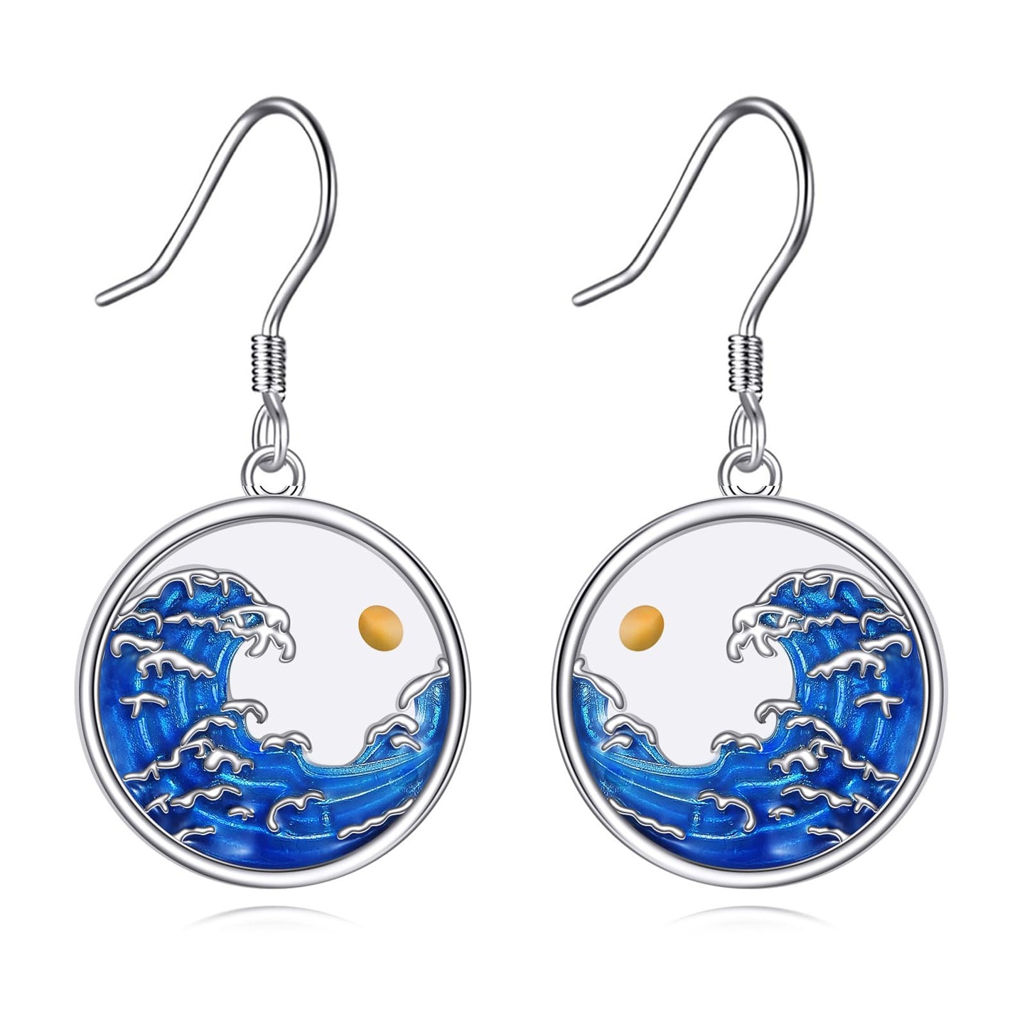 AOBOCO Mustard Seed Earrings for Women Sterling Silver Wave Earrings Ocean Jewelry Christian Mothers Day Birthday Gifts for Mom (Round Wave Hooks Earrings)