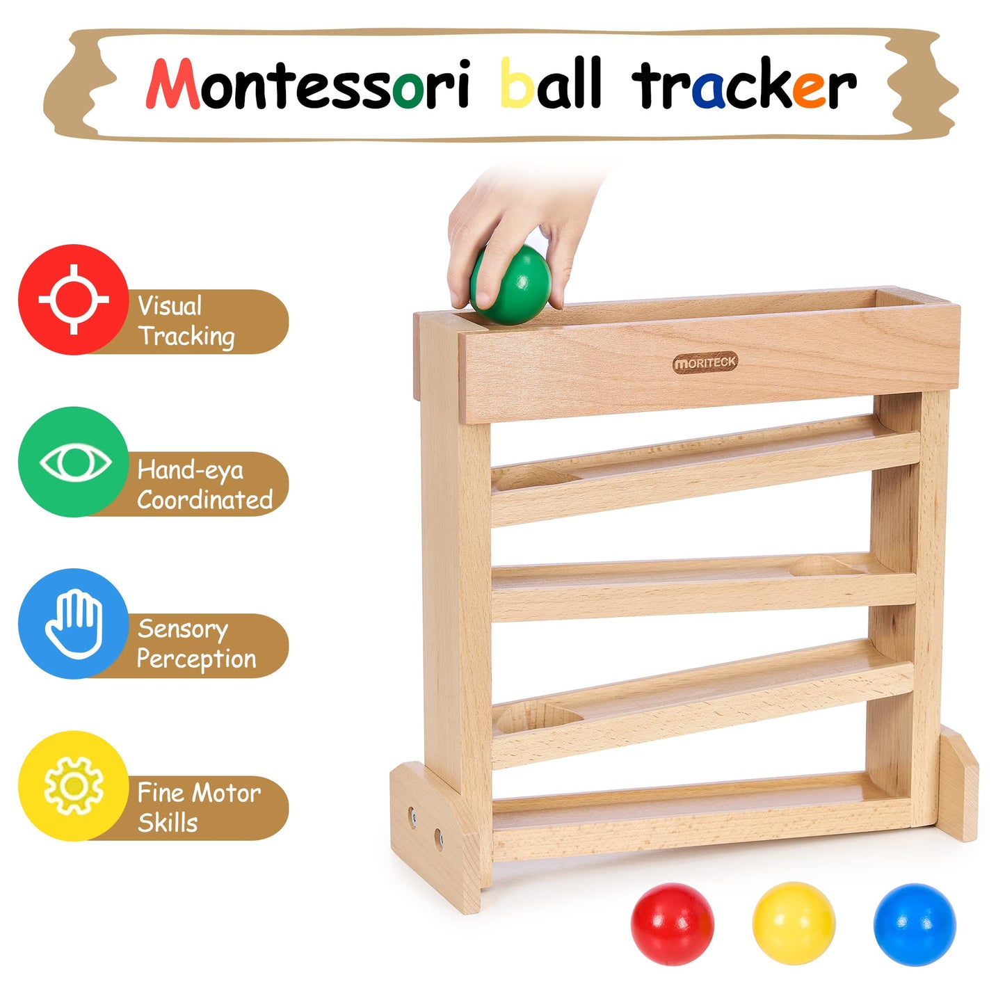 MORITECK Montessori Ball Drop Toy, Wooden Ball Tracker, Early Developmental Pound Toys for Toddlers for 1-3 Year Old, Boys Girls Baby Birthday Gift