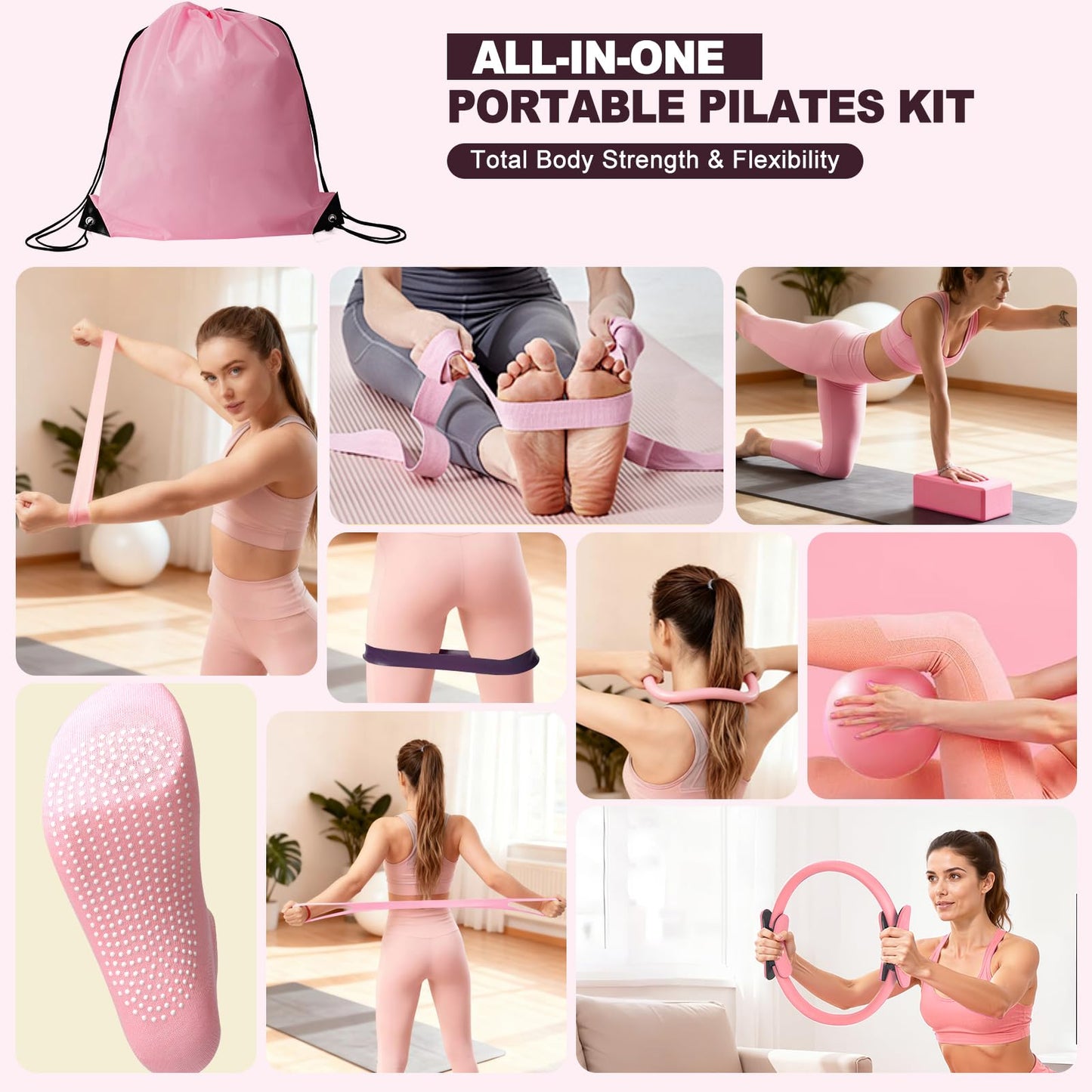 TSPFUI Pilates Ring Kit for Women,Pilates Equipment with Pilates Ring and Ball, 5 Resistance Bands,Yoga Block,Workout Guide Included,Full-Body Pilates Workout Equipment Suitable for Beginners