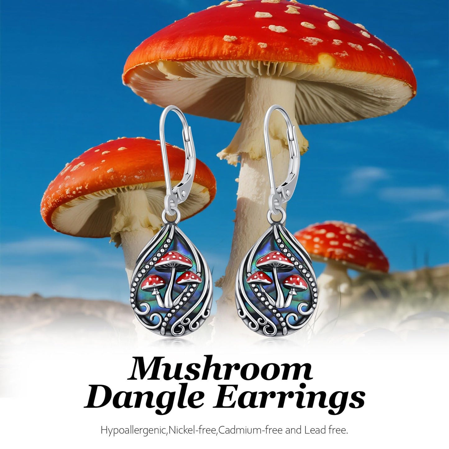 YYmqmq Mushroom Earrings for Women 925 Sterling Sliver Abalone Filigree Dangle Earrings Leverback Jewelry Mushroom Gifts for Women Girlfriend