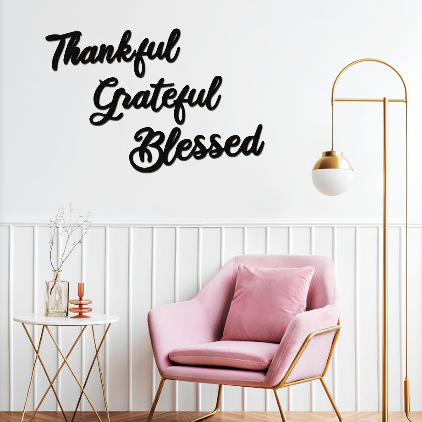 Zaruatu 3 Pcs Unfinished Wood Thanksgiving Cutout Thankful Grateful Blessed Word Sculptures Sign Wooden Letter Decorations for Wreath DIY Crafts Door Hanger Wall Art Decor (Black-Thankful)
