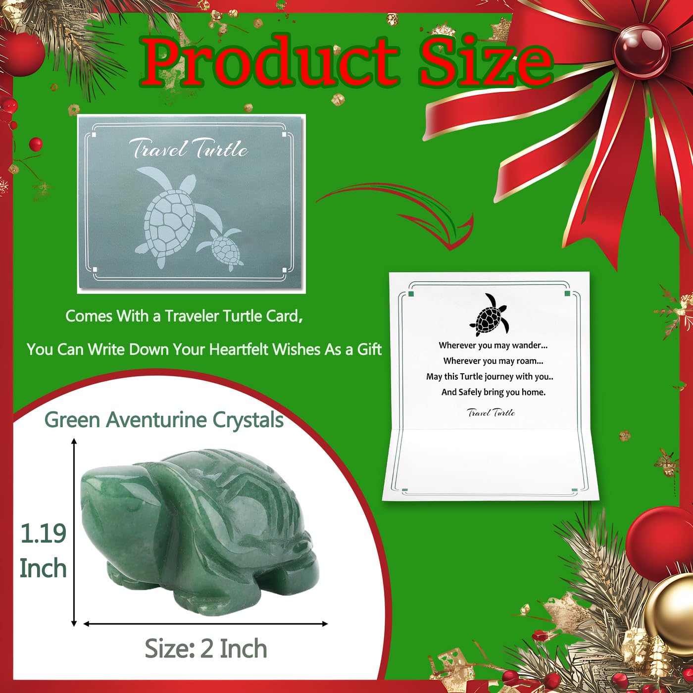 DUQGUHO 2" Travel Turtle Gift Decor Crystals Figurines Green Aventurine Crystal Best Mom Turtles Travels Gifts for Women Traveling Travelers Mothers Day Cute Decorations