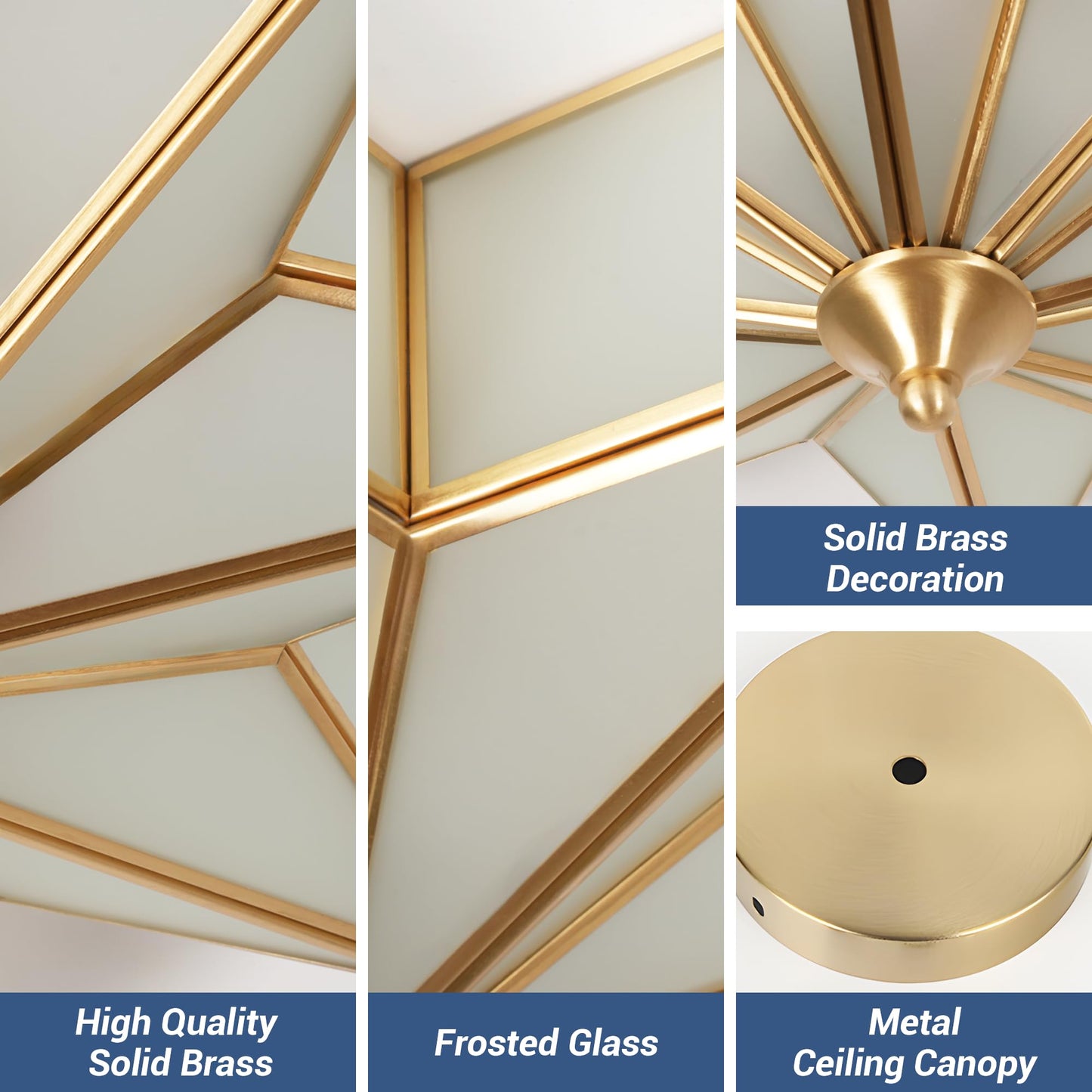 Aeyee Star Glass Ceiling Light with Ceramic Light Socket Brass Flush Mount Ceiling Light Fixture with Frosted Glass Shade Mid Century Moravian Star Light for Bedroom Foyer Living Room (19.7")
