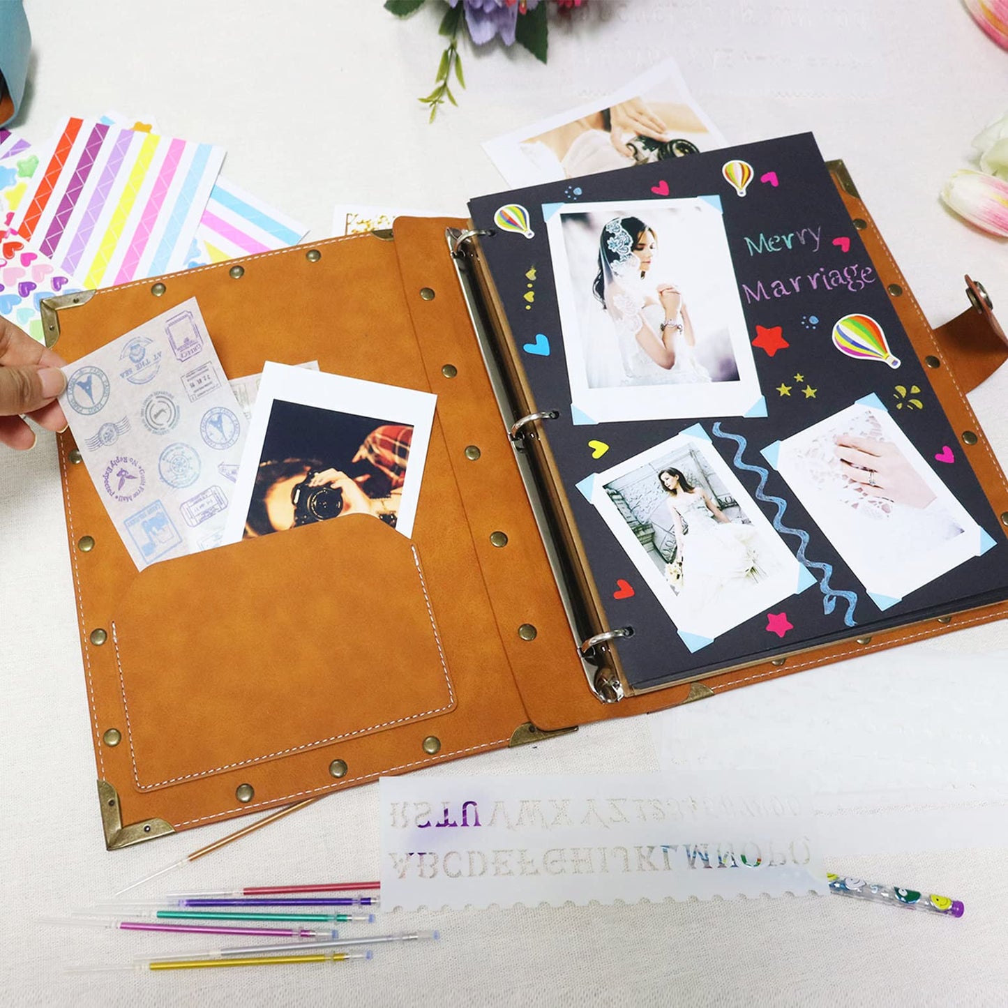 ZEEYUAN DIY Scrapbook Photo Album 60 Pages Leather Memory Photo Book 8.5x11 inch,Vintage Travelling Scrapbook Family Scrap Book Scrapbooking Supplies Kits for Couples