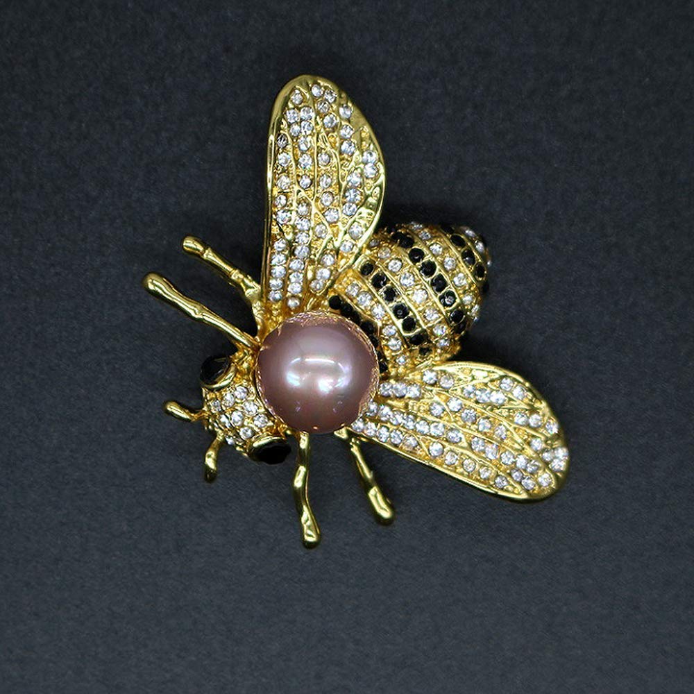 Honey Bee Brooches Crystal Insect Themed Bee Brooch Animal Fashion Shell Pearl Brooch Pin 14K Gold Plated (light purple pearl)