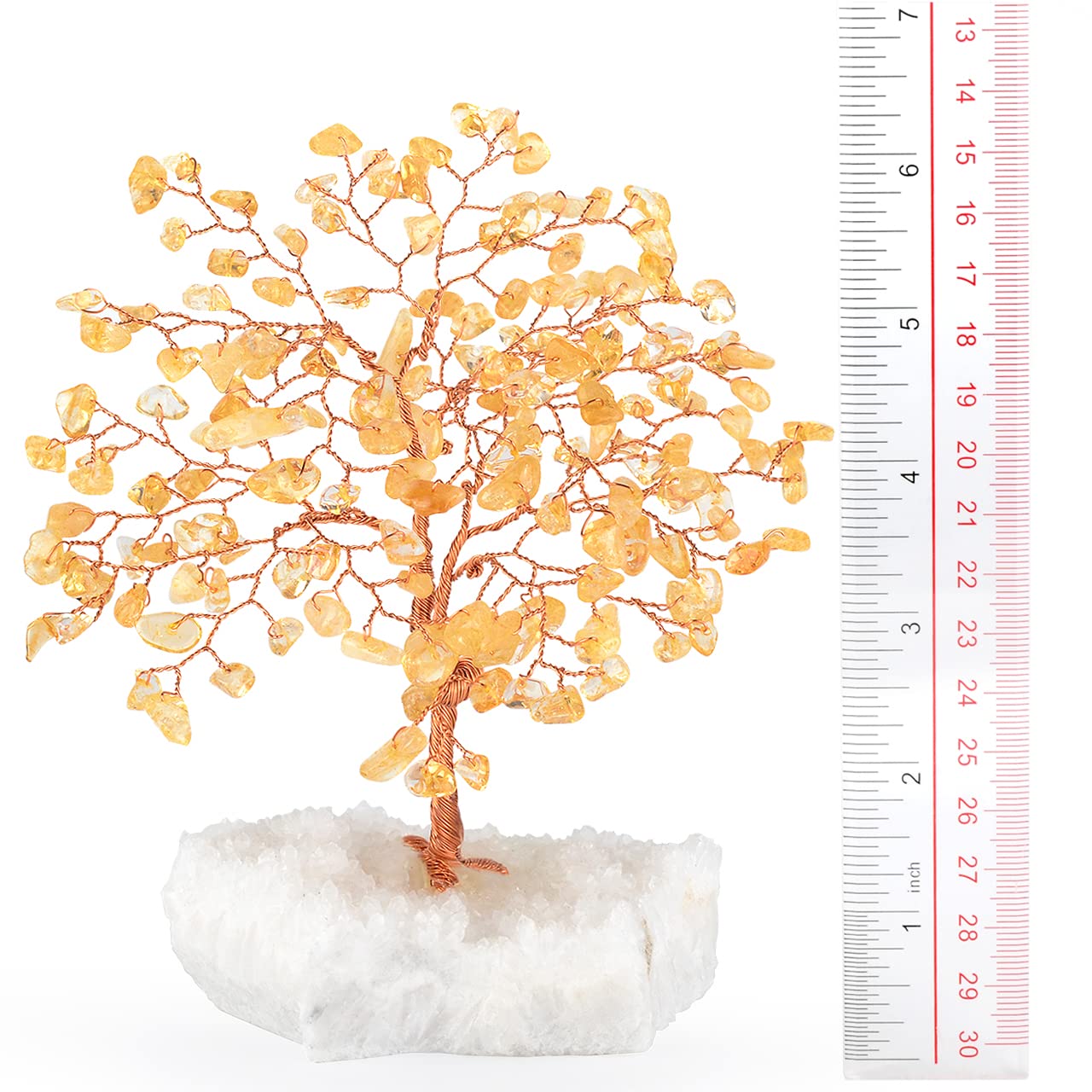 MASGEMES Natural Citrine Gemstone Crystal Tree of Life,Clear Quartz Cluster Base,Bonsai Money Tree Feng Shui Home Decor,Healing Crystals Positive Energy Gift for Luck and Wealth 5.5"-6.3"
