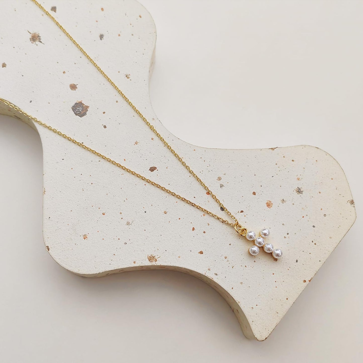 Zeffy Cross Necklace for Women,18k Gold Plated Pearl Necklace Tiny Cross Necklace for Women Simple Layered Cross Necklaces