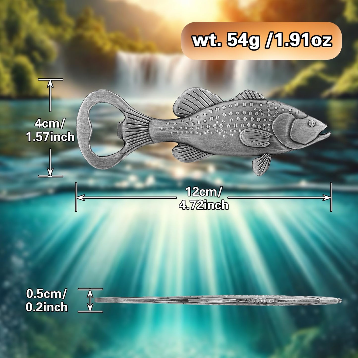 LKKCHER Bass Beer Bottle Opener, Fishing Gifts for Fisherman, Bass Fish Decoration, Birthday Fathers Day Christmas Gifts for Men Women Dad Fisherman, Silver Beer Accessories with Gift Box