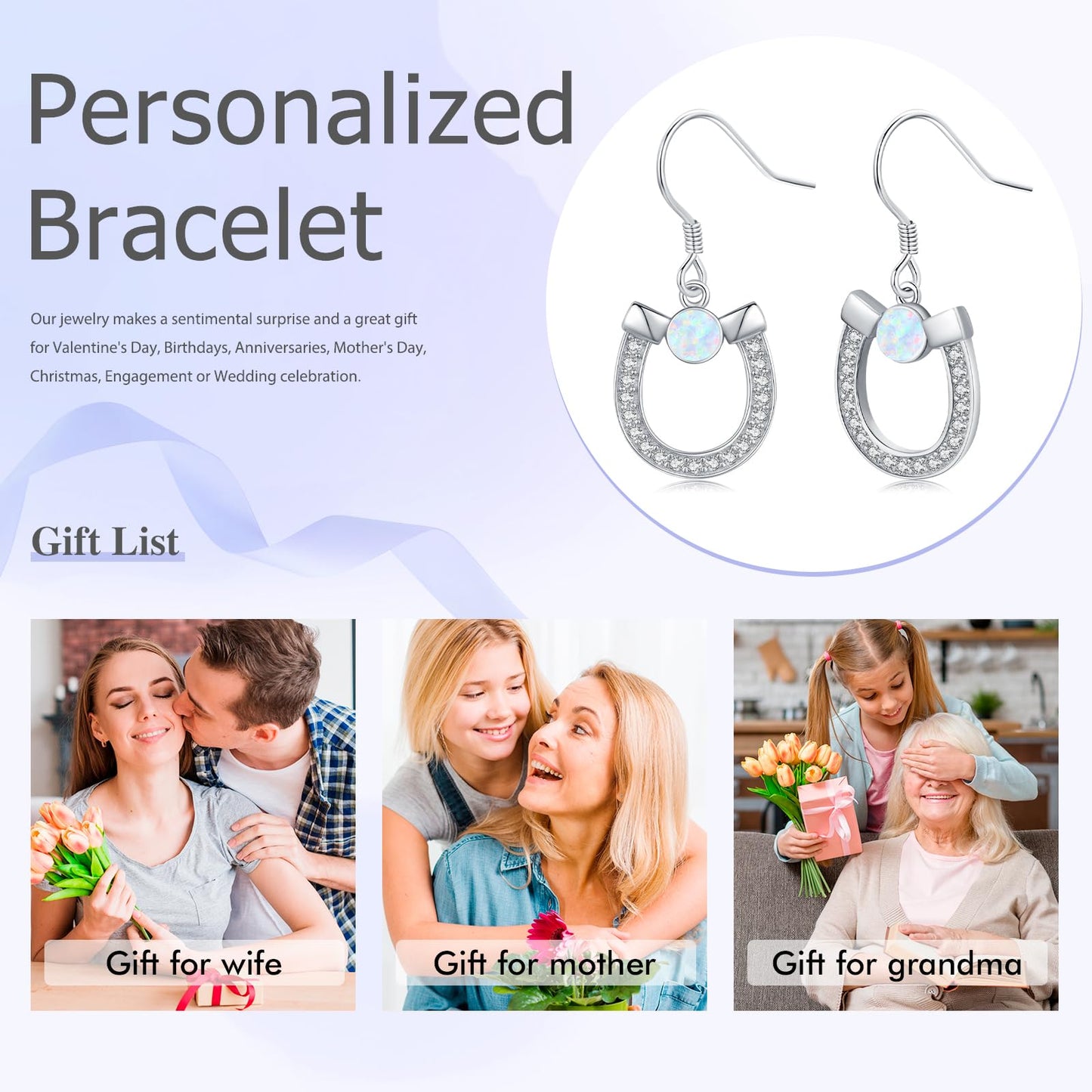 KoyeKei Horseshoe Earrings for Women 925 Sterling Silver Horse Shoe Dangling Earrings Opal Jewelry Western Country Gifts for Horse Lovers