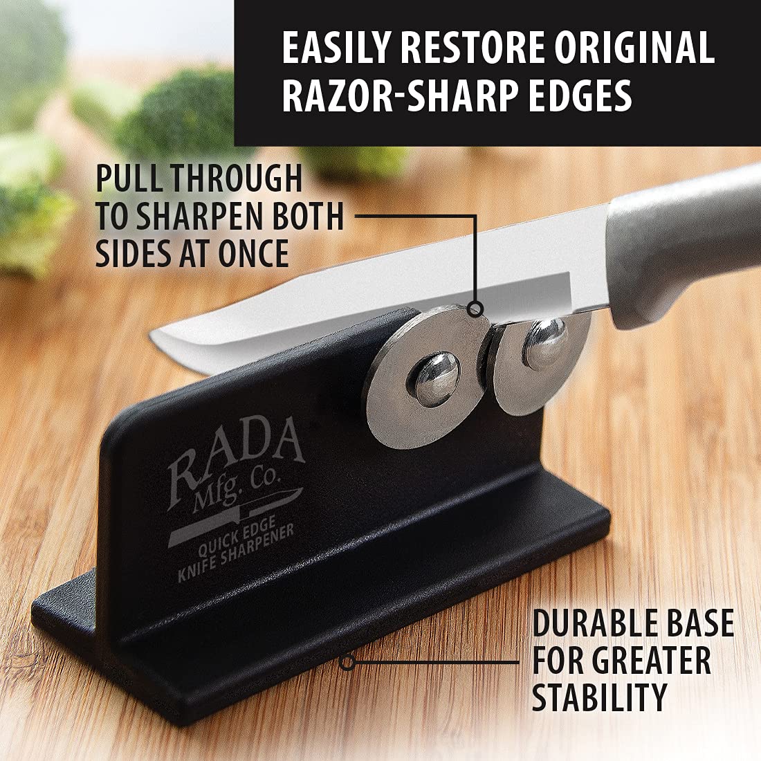Rada Cutlery Cooking Essentials Gift Set (S49), 3-Piece Knife Set with Quick Edge Sharpener (R119), Stainless Steel Blades, Silver Handle