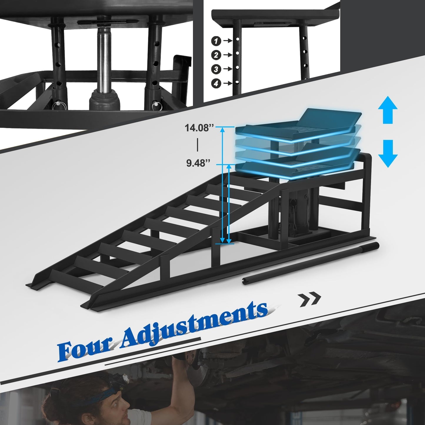 2 Pack Hydraulic Car Ramps 5T 10000lbs Low Profile Car Lift Service Ramps Truck Trailer Garage,Height Hydraulic Vehicle Ramps, Lift Height 11.61-16.21 Inches