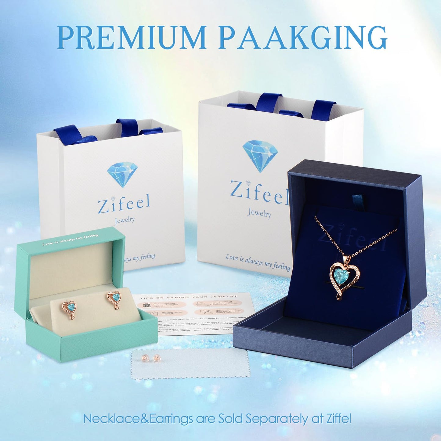 Zifeel Earrings for Women, Rose Gold Birthstone Heart Studs Earring for Girlfriend Wife, Anniversary Birthday Christmas Valentines Mothers Day Gifts Jewelry for Women Wife Her Mom