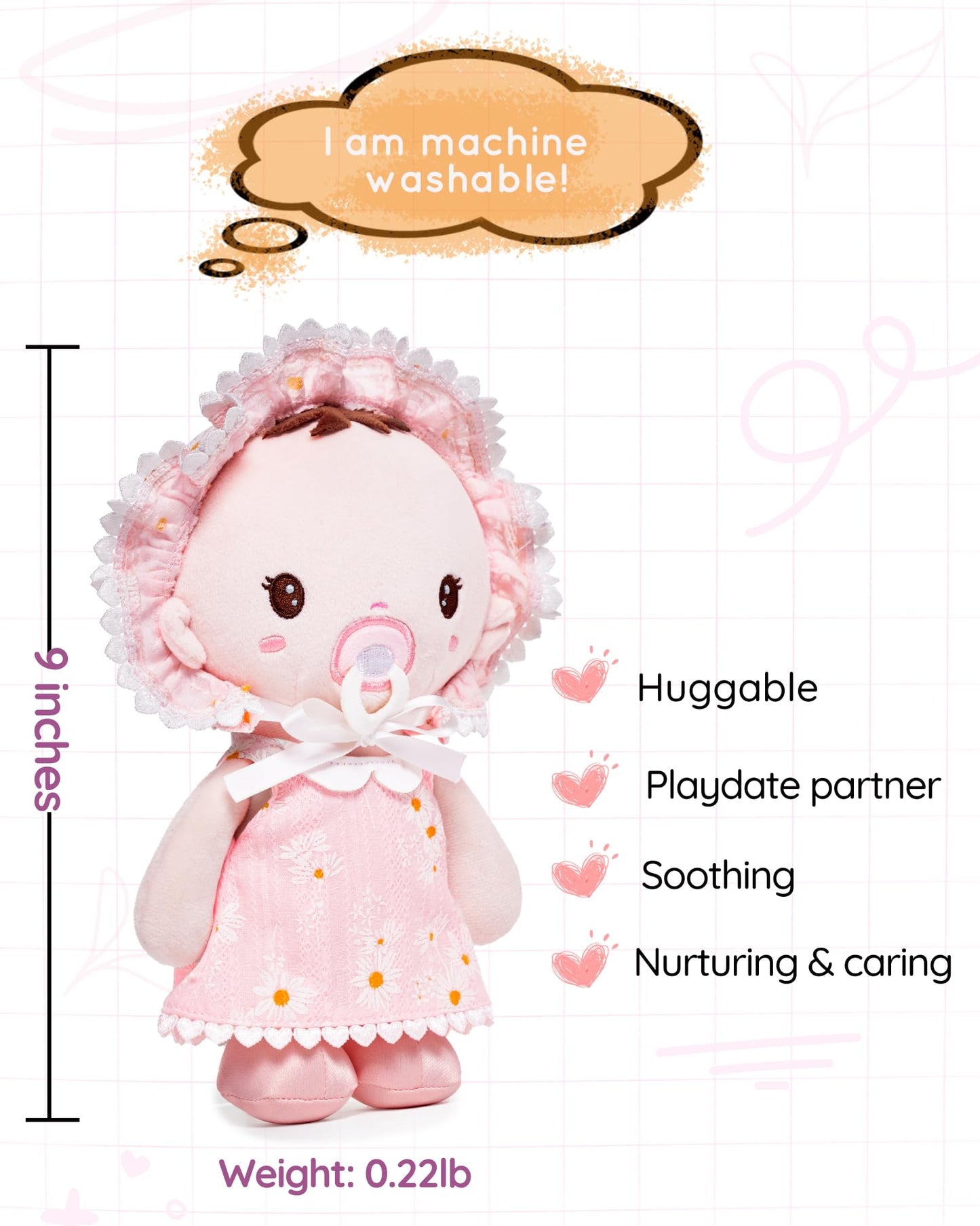 LeyaDoll Soft Baby Doll Toys (9''), My First Baby Rag Doll for 1 Year-Old Girl Birthday Gift, Christmas Plush Toys Gift for Toddler Kids Infants-Daisy Baby