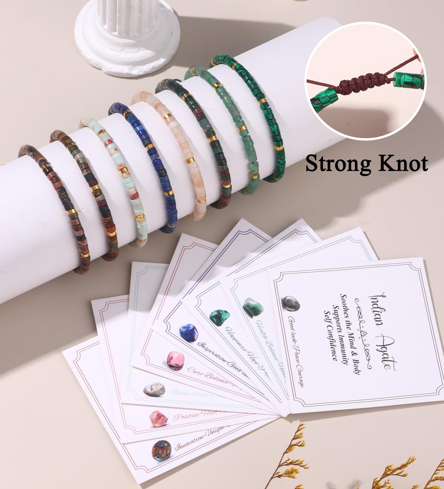 WAINIS 8Pcs Inspirational Gifts Bracelets for Women Natural Stone Crystal Healing Beaded Bracelets Adjustable Spiritual Protective Stones Beads Bracelets for Women Friends Sister