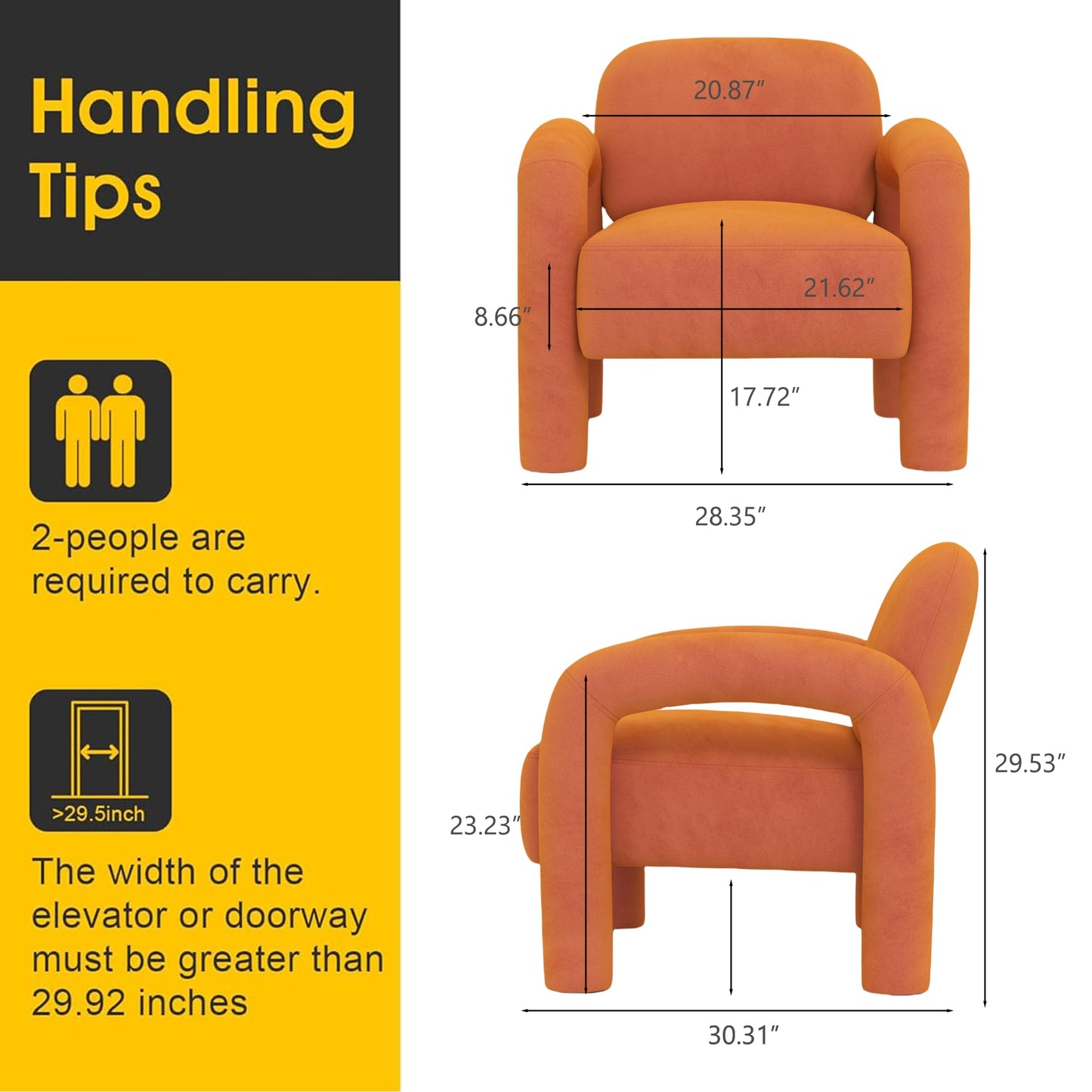 SEYNAR Modern Accent Chair, Comfy Velvet Upholstered Armchair, Cozy Vanity Chair Single Sofa, Tufted Barrel Chair Reading Chair for Living Room, Bedrooms, Corner(Orange)