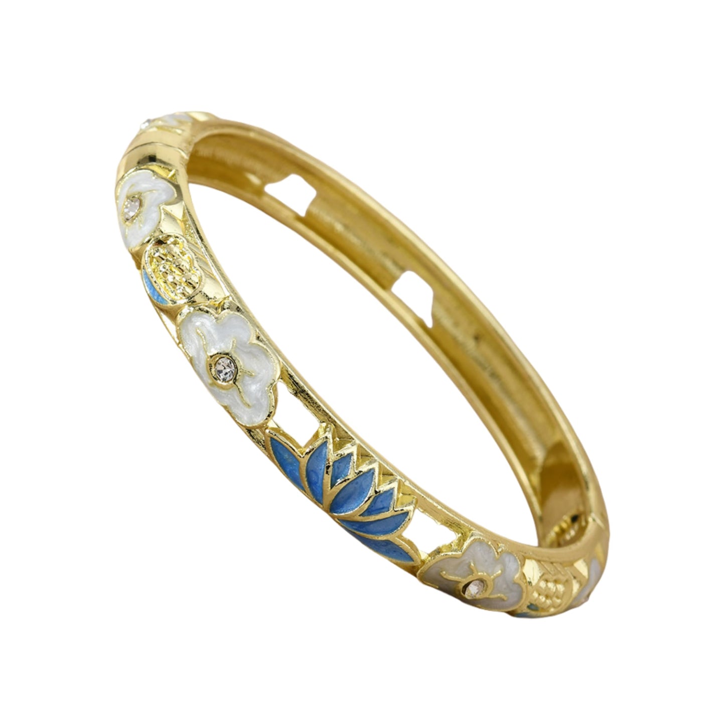 sunglnl Cloisonne Bracelet For Women, Lotus Diamond Enamel Cute Multi Tone Chunky Bangle Gold Plated Hollow Vintage Bracelets Stackable Wife Jewelry Friendship Gift (Pink Lotus)