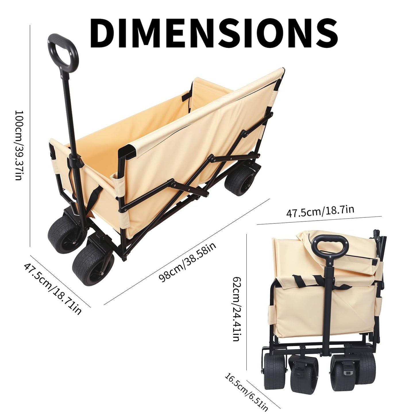 Collapsible Folding Wagon, Foldable Beach Wagon Cart with 300L Storage Collapsible 330LBS Folding Cart Adjustable Handle, Outdoor Utility Wagon for Groceries, Camping, Sports, Shopping